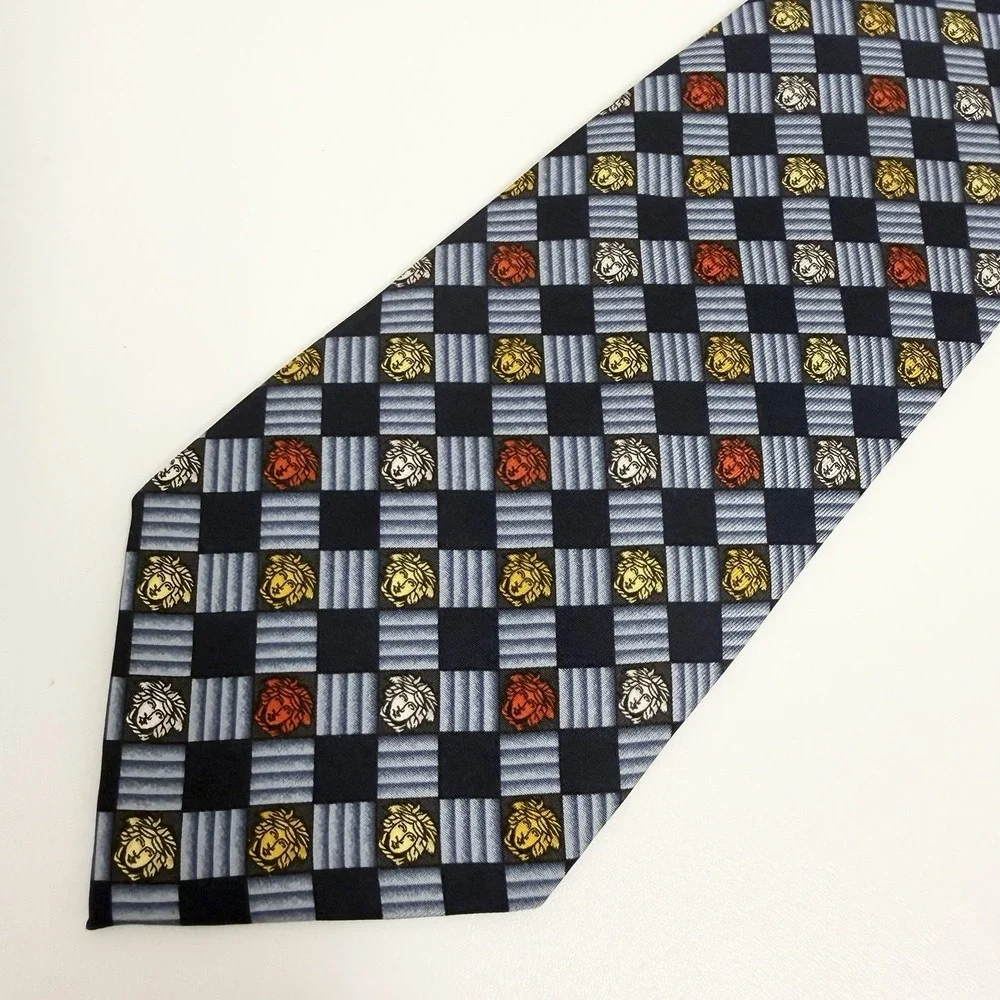 Versace Men's Tie Medusas Checkered Navy Silk Japan 3.75